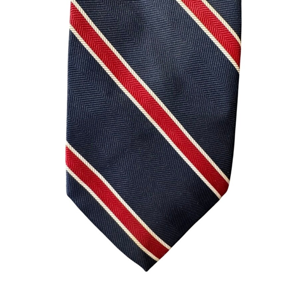 JCPenney The Mens Shop Navy Blue Red White Striped Herringbone Polyester Tie
